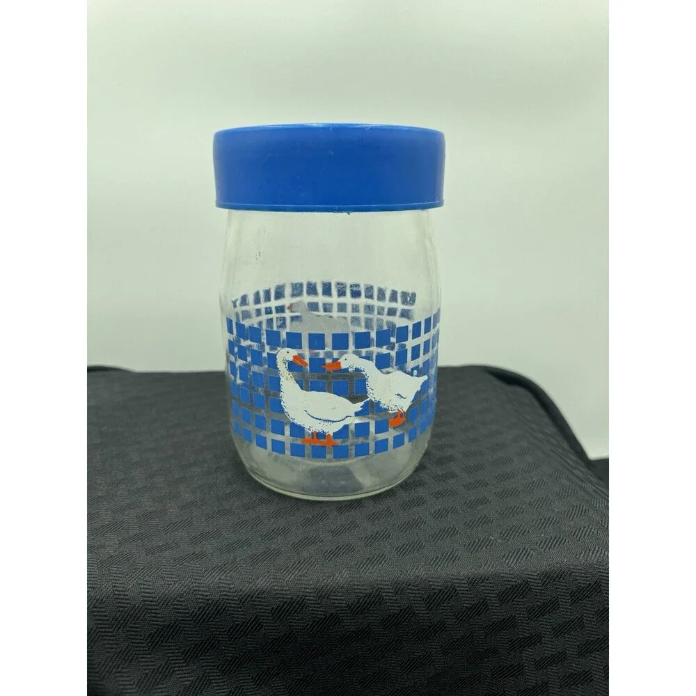 VTG Carlton Glass Canister  Collector Jar Geese Goose Duck Country Blue Lid